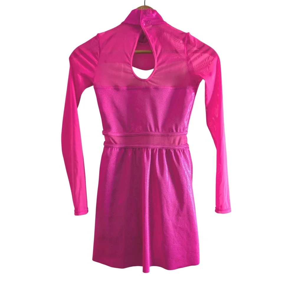 Balera Kids Pink Sequin Long Sleeve Dance Costume Leotard Dress Size‎ L RN64830